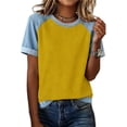 thumbnail image 1 of Gamivast T Shirts for Women Round Neck Short Sleeve Loose Fit Baseball Tee Denim Trim Color Block Casual Tops Soft Summer Shirts Weekend Daily Streetwear Wear outfits, 1 of 4