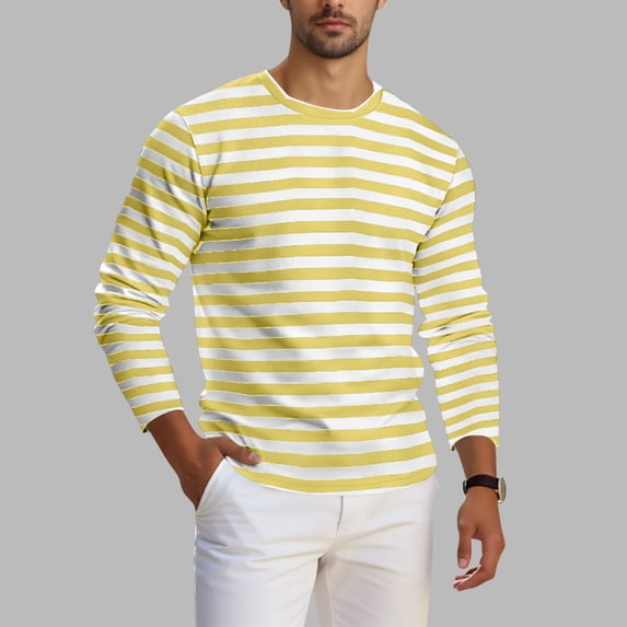 Gamivast T-Shirts for Man Striped Print Crew Neck Soft Long Sleeve Tee Shirts Relaxed Fit Casual Shirts Breathable Daily Streetwear Fashion Tops Tee