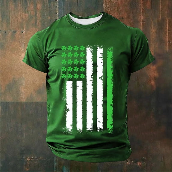 Gamivast T-Shirts for Men Graphic Clover Flag Tee Shirts Crew Neck Short Sleeve Soft Graphic T-Shirts Vintage Style St Patricks Day Parade Daily
