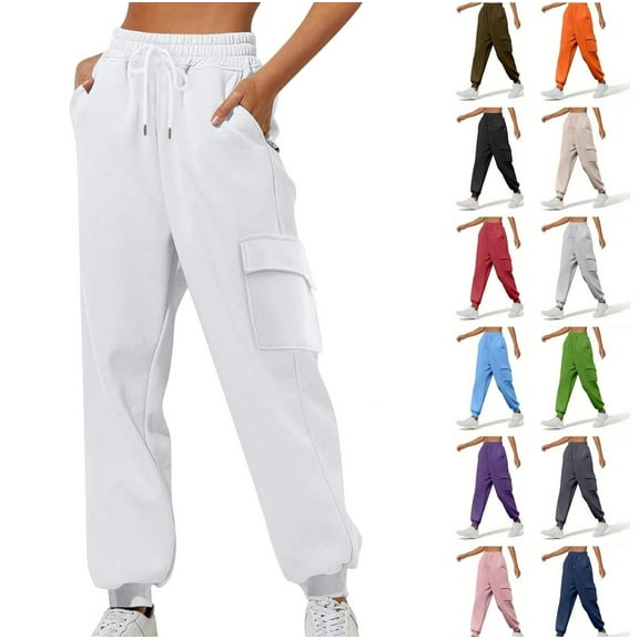 Gamivast Tall Joggers for Women Drawstring Straight Leg Cuff Pants Outdoor Elastic Waist Sweatpants with Zip Pockets Lightweight Soft Solid Color Trousers