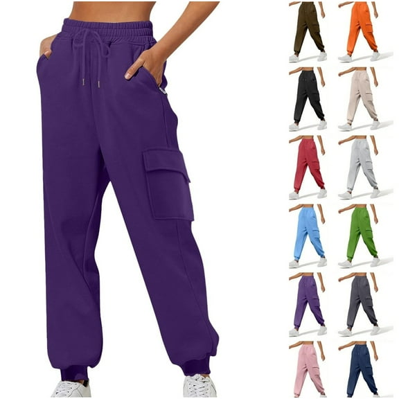 Gamivast Tall Joggers for Women Drawstring Straight Leg Cuff Pants Outdoor Elastic Waist Sweatpants with Zip Pockets Lightweight Soft Solid Color Trousers