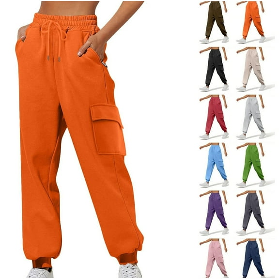 Gamivast Tall Joggers for Women Drawstring Straight Leg Cuff Pants Outdoor Elastic Waist Sweatpants with Zip Pockets Lightweight Soft Solid Color Trousers