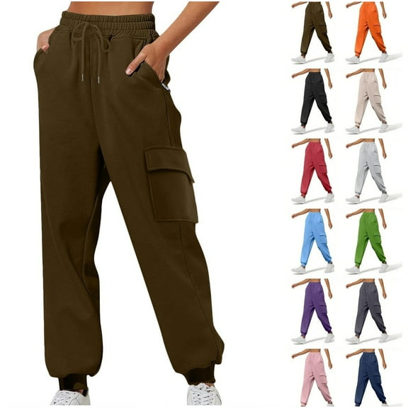 Gamivast Tall Joggers for Women Drawstring Straight Leg Cuff Pants Outdoor Elastic Waist Sweatpants with Zip Pockets Lightweight Soft Solid Color Trousers