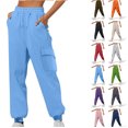 thumbnail image 1 of Gamivast Tall Joggers for Women Drawstring Straight Leg Cuff Pants Outdoor Elastic Waist Sweatpants with Zip Pockets Lightweight Soft Solid Color Trousers, 1 of 5