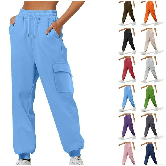 Gamivast Tall Joggers for Women Drawstring Straight Leg Cuff Pants Outdoor Elastic Waist Sweatpants with Zip Pockets Lightweight Soft Solid Color Trousers