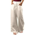 thumbnail image 1 of Gamivast Tall Linen Pants for Women 32 Inseam Wide Leg Dress Pants Plus Size Elastic Waist Pants Vacation Outfits, 1 of 5