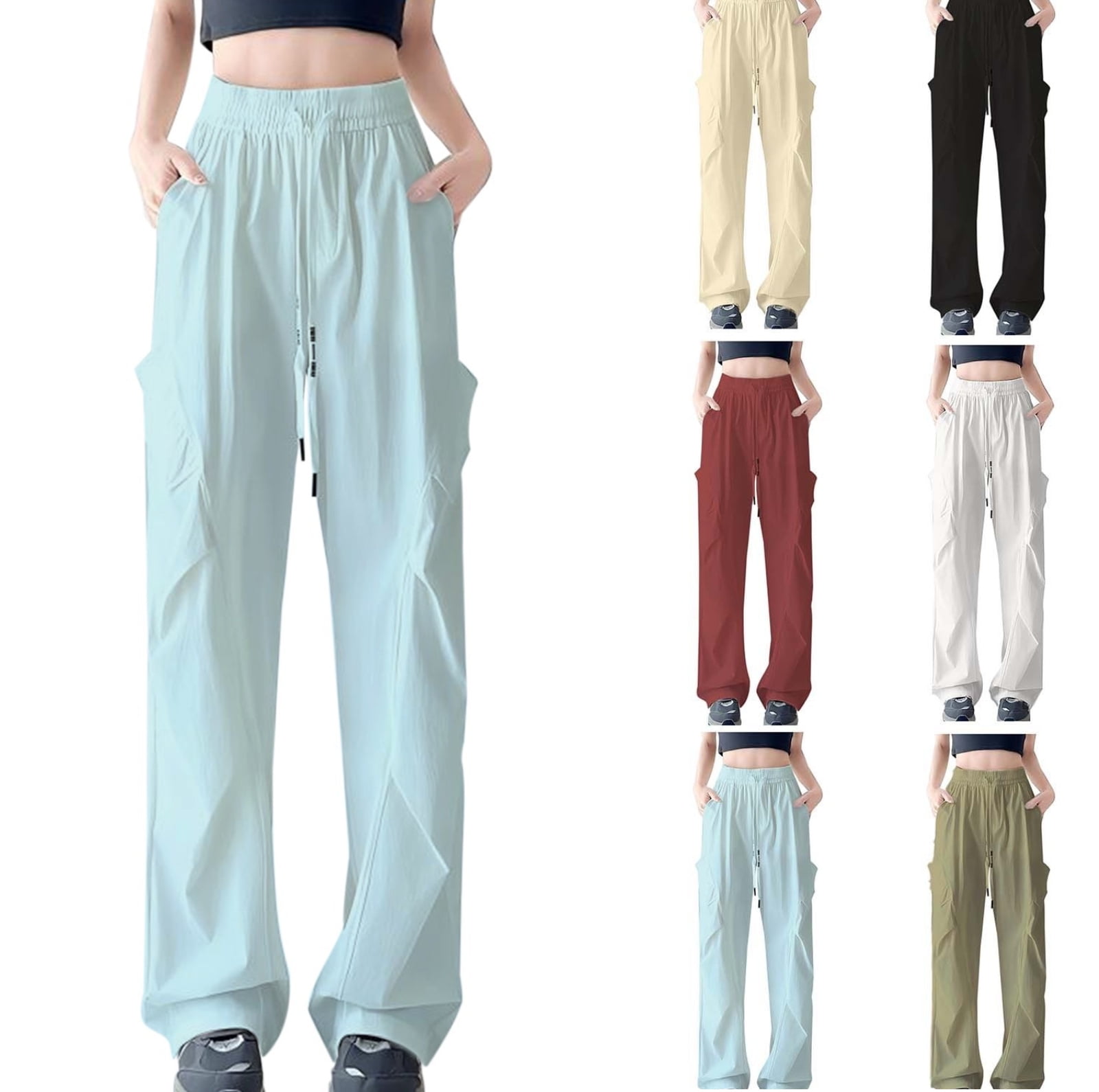Gamivast Tall Sweatpants for Women Drying Elastic High Waist Pants with Pockets Pleated Straight Leg Trousers Athletic Drawstring Solid Activewear Sweatpants