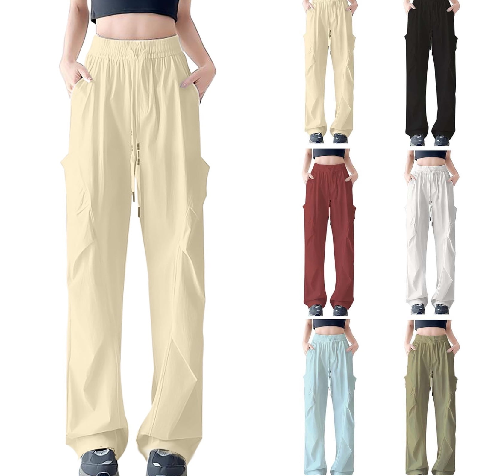 Gamivast Tall Sweatpants for Women Drying Elastic High Waist Pants with Pockets Pleated Straight Leg Trousers Athletic Drawstring Solid Activewear Sweatpants