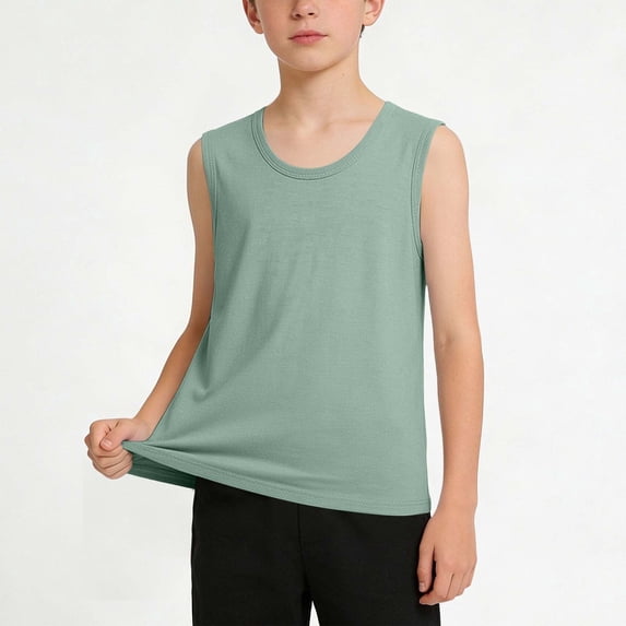 Gamivast Tank Tops for Boys Sleeveless Crewneck Loose Fit Tops Soft Breathable Fabric Basic Layering Shirts School Daily Athletic Wear Green 3-4 Years