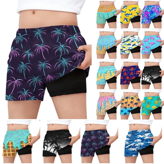 Gamivast Teen Boys 2-In-1 Swim Board Shorts Icecream Print Compression Liner Trunks Summer Beach Volleyball Wear Athletic Sporty Bottoms Quick Dry