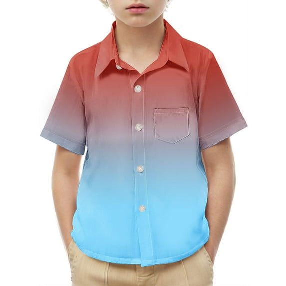 Gamivast Teen Boys Cute Preppy Shirts Gradient Color Collar Button Short Sleeve Shirts Vacation Trendy Lightweight Beach Shirts Blue 14-16 Camiseta De Para Niños