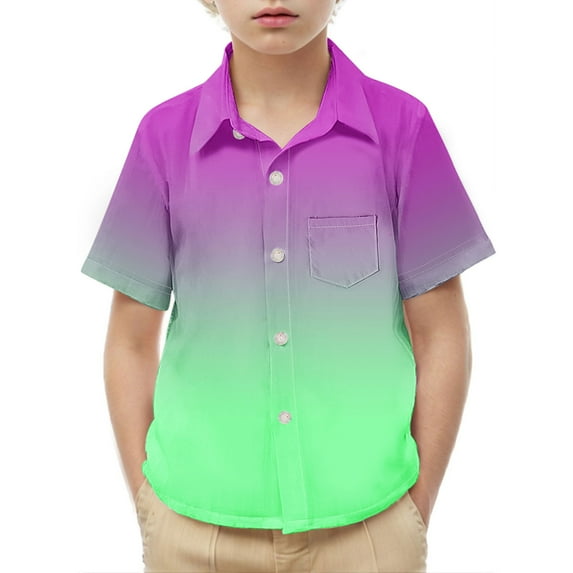 Gamivast Teen Boys Cute Preppy Shirts Gradient Color Collar Button Short Sleeve Shirts Vacation Trendy Lightweight Beach Shirts Purple 5T Camiseta De Para Niños