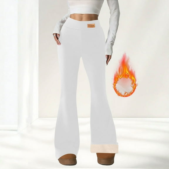 Gamivast Thermal Dress Pants Women Flare Pull on Fleece Lined Pants Stretchy High Waisted Slim Fitted Tummy Control Work Legging Loose Straight Leg Warm Winter Pant