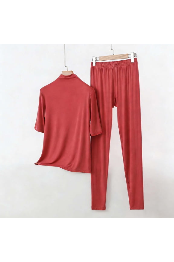 Thermal Underwear Sets Women Mock Neck Short Sleeve Top & Leggings Base Layer Long Johns Soft Warm Winter Ski Pajamas 2 Piece Outfits