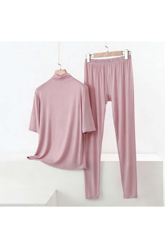 Thermal Underwear Sets Women Mock Neck Short Sleeve Top & Leggings Base Layer Long Johns Soft Warm Winter Ski Pajamas 2 Piece Outfits