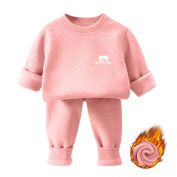 Gamivast Toddler 2 Piece Sweatsuit Sets Baby Boys Girls Thermal Long Sleeve Pullover Sweatshirt And Pants Warm Fleece Tracksuit Fall Winter Outfits Cute Lounge Clothes Pink 1-2 Years