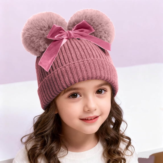 Gamivast Toddler Beanies Kids Hat Warm Winter Hats for Boys Girls Knit Winter Warm Knit Fleece Lined Cap with Double Pom Baby Accessories Knit Beanies Caps