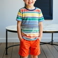 thumbnail image 1 of Gamivast Toddler Boys 2 Pieces Summer Outfits Short Sleeve Tees and Athletic Shorts Lightweight Fashion Striped Print Summer Clothes 2Pcs Orange 5T Camiseta De Para Niños, 1 of 5
