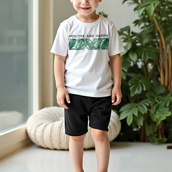 Gamivast Toddler Boys 2 Pieces Summer Outfits Fashion Striped Print Summer Clothes Crewneck Short Sleeve Tees and Athletic Shorts 2Pcs Vacation Set White 6-8 Camiseta De Para Niños