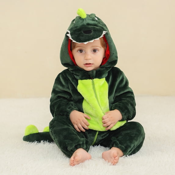 Gamivast Toddler Hooded Onesies Crocodile Dinosaur Plush Jumpsuit with 3D Teeth Spikes Tail and Full Zipper Soft Warm Animal Onesie for Halloween Party Dress up and Cosplay 18 Months