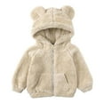 thumbnail image 1 of Gamivast Toddler Kids Fuzzy Fleece Jacket with 3D Bear Ears Hood Full Zip Sherpa Coat Warm Plush Outerwear with Pockets for Baby Boys Girls School Travel Outdoor Play Winter Layering 2-3 Years, 1 of 5