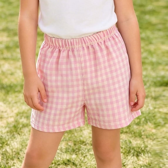 Gamivast Toddler Kids Plaid Shorts Elastic Waist Cotton Gingham Casual Summer Shorts Lightweight Breathable Lounge Pajama Bottoms Everyday Wear Outfits for Little Boys Girls