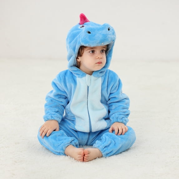 Gamivast Toddler Plush Hooded One Piece Jumpsuit Dinosaur Animal with 3D Teeth Spikes Tail and Zipper Soft Warm Onesie for Halloween Party Dress up Pajamas and Cosplay 6 Months
