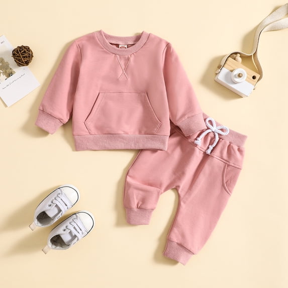 Gamivast Toddler Sweatsuit Sets Baby Boys Girls Long Sleeve Crewneck Pullover Sweatshirt And Jogger Pants 2 Piece Tracksuit Activewear Casual Fall Winter Outfits Pink 3-6Month