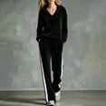 thumbnail image 1 of Gamivast Tracksuits for Women Set Velvet Hooded Long Sleeve Pullover and Wide Leg Side Stripe Pants Casual Lounge Outfit Black M, 1 of 5