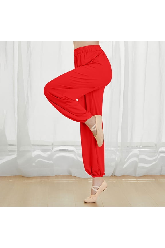 Training Yoga Pants Women Elastic High Waisted Dancing Pants Stretchy Breathable Cuffs Joggers Fall Sports Loose Straight Leg Sweatpants