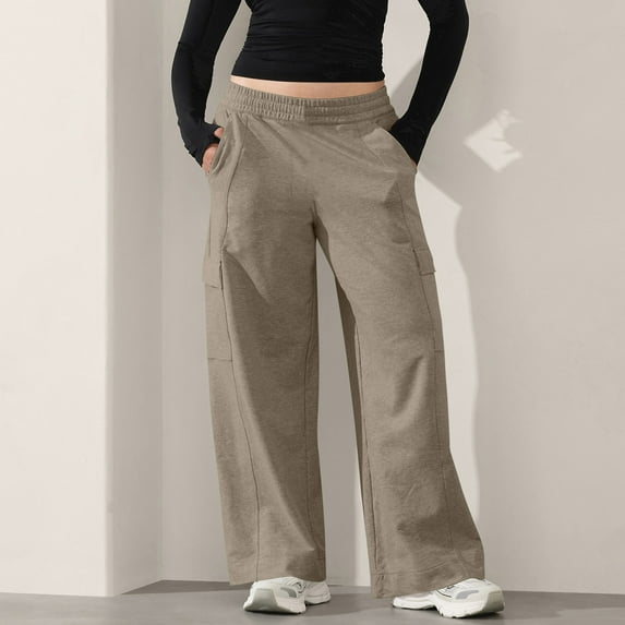 Gamivast Trendy Wide Leg Cargo Pants for Women Baggy Elastic Waist Sweatpants with Pockets Casual Dressy Solid Color Trousers Comfortable Hiking Pants