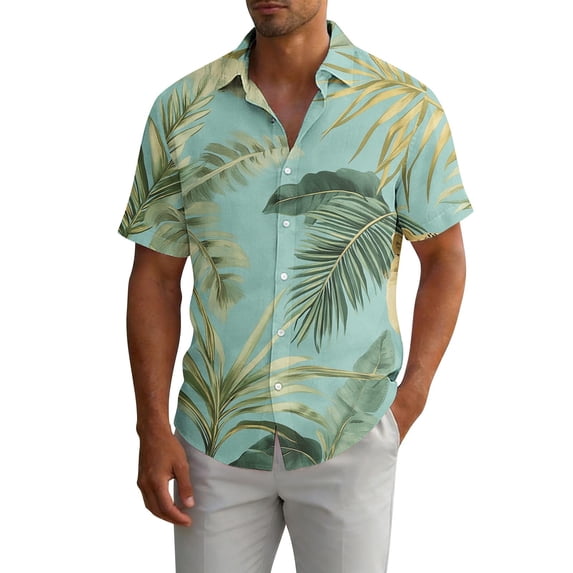 Gamivast Tropical Shirts for Men Ombre Palm Leaf Print Summer Shirts Lapel Collar Breathable Beach Shirts Button Down Vacation Cruise Holiday