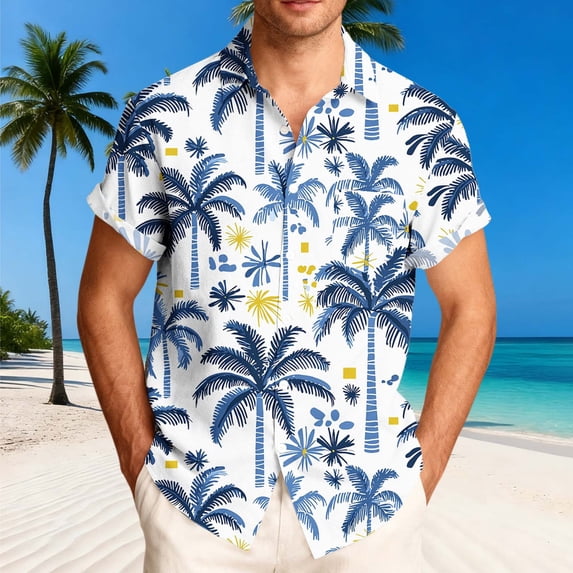 Gamivast Tropical Shirts for Men Vintage Print Button Down Short Sleeve Shirts Casual Summer Beach Tees Sailboat Graphic Soft Holiday Aloha Tops Tee