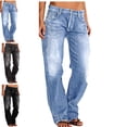 thumbnail image 1 of Gamivast Trouser Jeans For Women Mid Rise Button Fly Washed Vintage Denim Pants Straight Leg Boyfriend Jeans Stretchy Breathable Soft Casual Daily Wear, 1 of 7