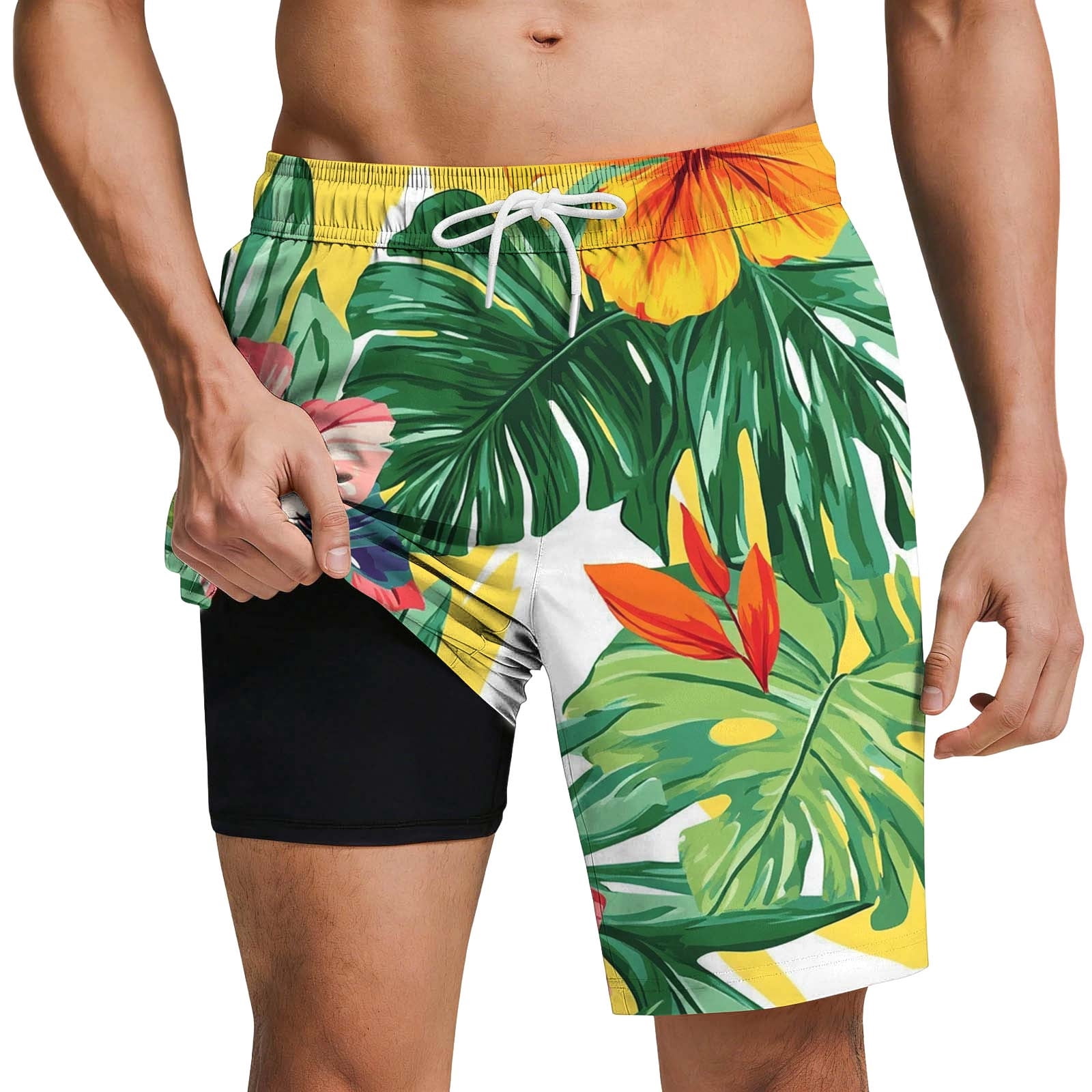 Gamivast Trunks for Men Swim with Compression Liner Quick Dry Tropical ...