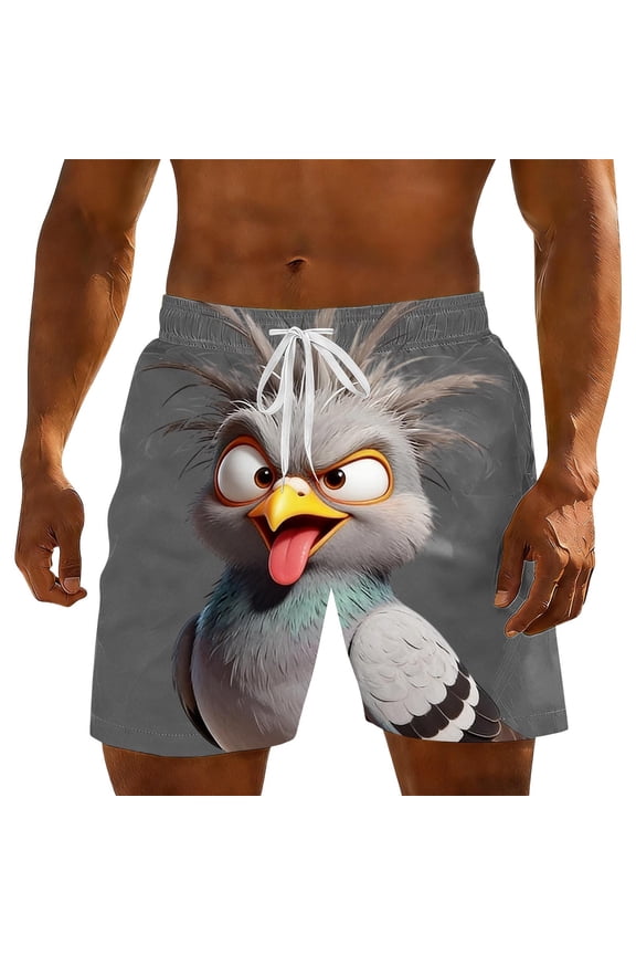 Trunks for Men Swimming Crazy Pigeon 3D Print Elastic Waist Beach Shorts Quick Dry Funny Swim Trunks Novelty Summer Beach Vacation Wear