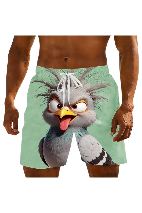 Trunks for Men Swimming Crazy Pigeon 3D Print Elastic Waist Beach Shorts Quick Dry Funny Swim Trunks Novelty Summer Beach Vacation Wear