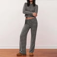 thumbnail image 1 of Gamivast Two Piece Outfits for Women Striped Long Sleeve Button Cardigan & Wide Leg Pants Lounge Sets Ribbed Knit Streetwear Casual Tracksuits Fall Clothing, 1 of 6