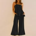 thumbnail image 1 of Gamivast Two Piece Sets for Women Spaghetti Strap Camisole Top Matching Pants Jumpsuit Lounge Set Summer Beach Outfits Black L Pantalones Capri Para Mujer, 1 of 8