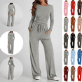 thumbnail image 1 of Gamivast Two Piece Sets for Women Crew Neck Crop Top & Wide Leg Pants Lounge Sets Long Sleeve Flowy Yoga Dance Casual Matching Outfits, 1 of 5