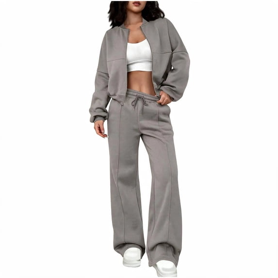Gamivast Two Piece Sweatsuit for Women Full Zip Sweatshirt Top High Waisted Straight Leg Pants Set Casual Workout Lounge Outfits Fall Clothes