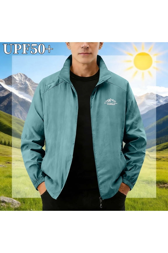 UPF Shirt for Men Stand Collar Light Jackets Graphic Summer Jacket Full Zip Windproof Breathable Outdoor Running Cycling Golf Tennis Casual Top