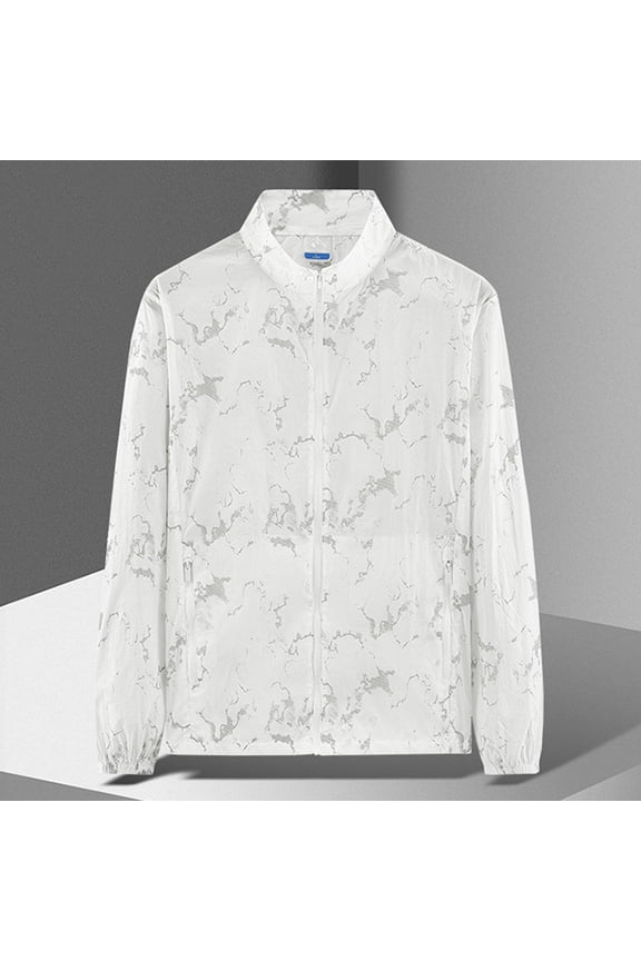 UPF Shirt for Men Stand Collar Summer Jacket Lightweight Jacket Crinkled Skinny Coat Full Zip Outdoor Running Cycling Beach Vacation Top