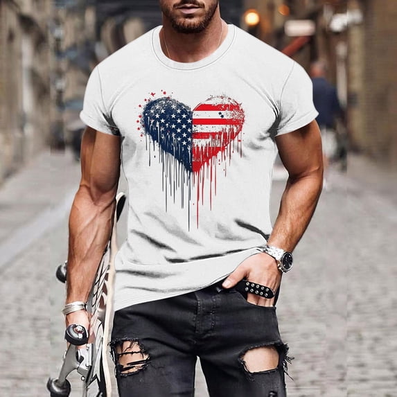 Gamivast USA 4Th of July for Men T Shirt Classic Distressed Flag Shoulder Graphic Short Sleeve Crewneck Relaxed Fit Patriotic Party Summer Casual Everyday Tops Tees