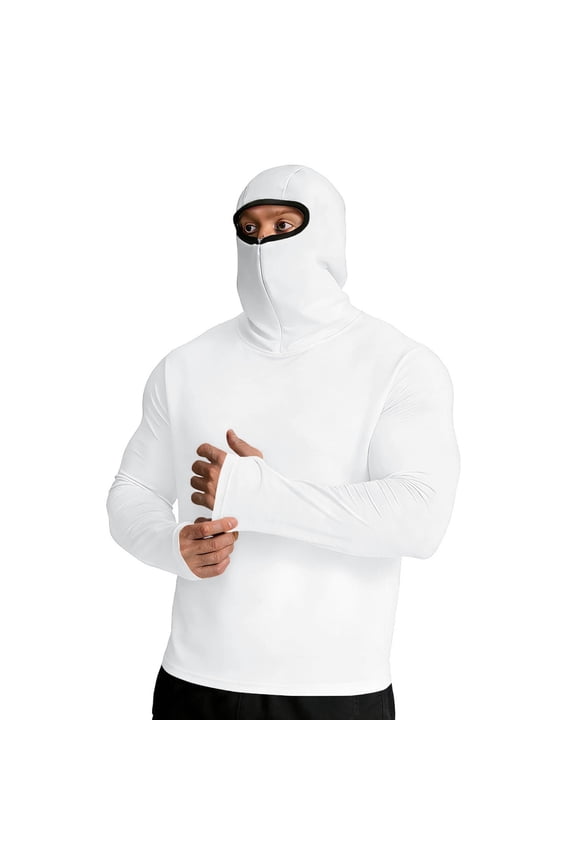 UV Hoodies for Men Muscle Fit Workout Jacket Soft Breathable Lightweight Cooling Jackets Solid Built In Mask No Pocket Gym Athletic Active Wear