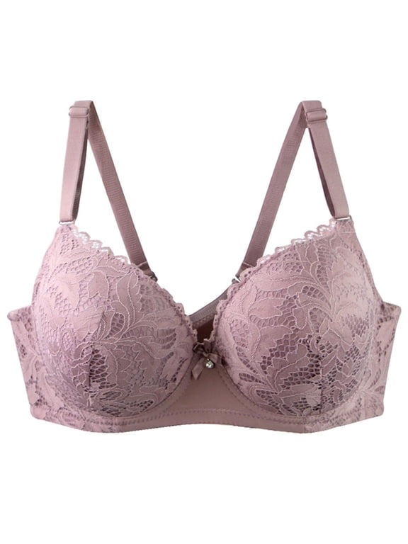 Underwire Bras for Women Lace Push up Bra Supportive Lifting Full Coverage Back Smoothing Plunge Bra Pink 90D