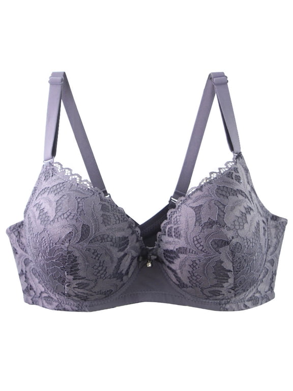Underwire Bras for Women Lace Push up Bra Supportive Lifting Full Coverage Back Smoothing Plunge Bra Purple 90D