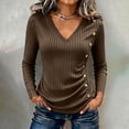 thumbnail image 1 of Gamivast V Neck Tops for Women Long Sleeve Slim Fit Ribbed Tops Side Button Detail Work Dressy Tops Casual Going out Wear outfits, 1 of 9