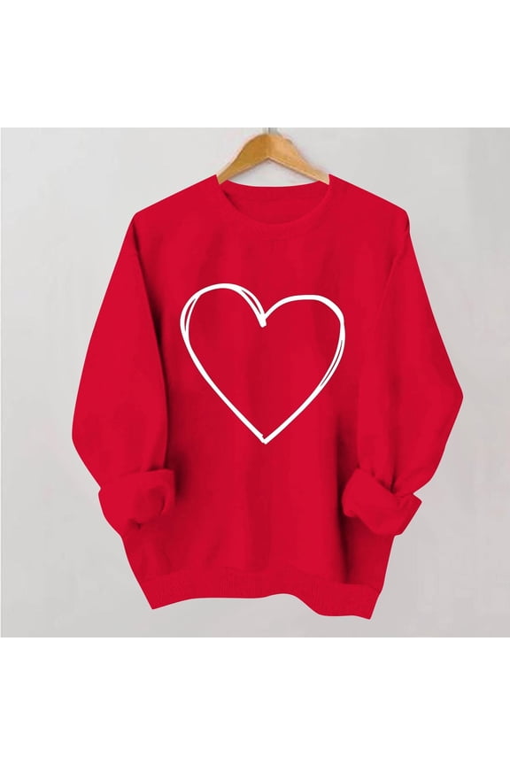 Valentine's Day Shirts for Women Holiday Heart Graphic Long Sleeve Casual Loose Tops Trandy Crewneck Tunic Sweatshirts Spring Clothes