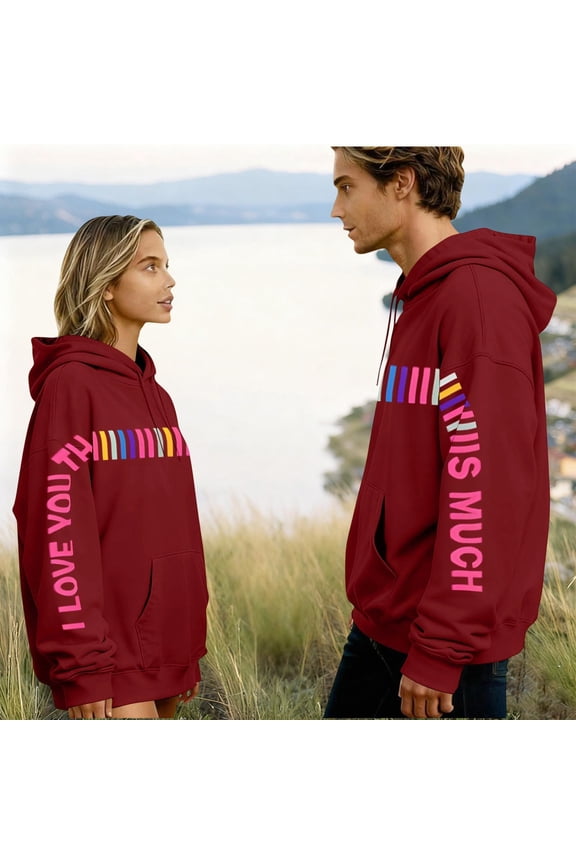 Valentines Day Couples Hoodies Letter Print Crew Neck Casual Sweatshirts Trendy Loose Long Sleeve Drop Shoulder Shirts Holiday Outfits for Coulples